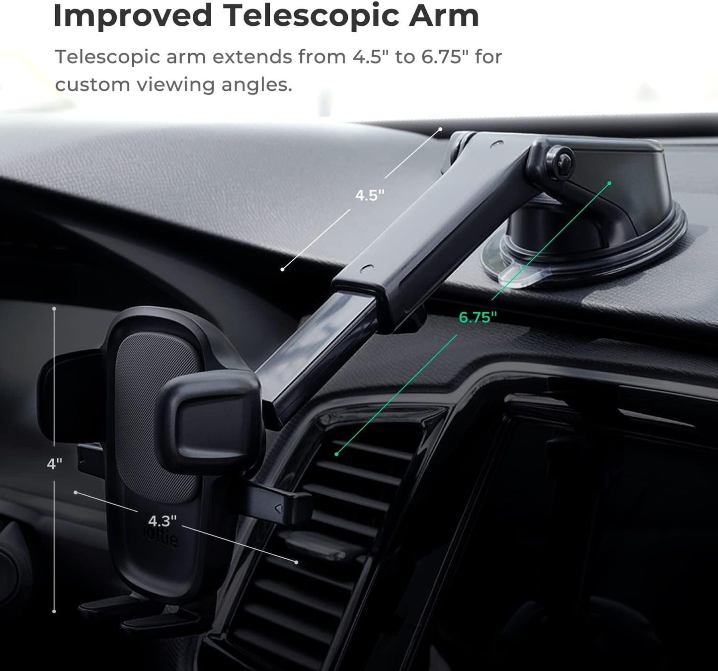 iOttie Easy One Touch 5 Dashboard & Windshield Universal Car Mount Phone Holder Desk Stand with Suction Cup Base and Telescopic Arm for iPhone, Samsung, Google, Huawei, Nokia, other Smartphones