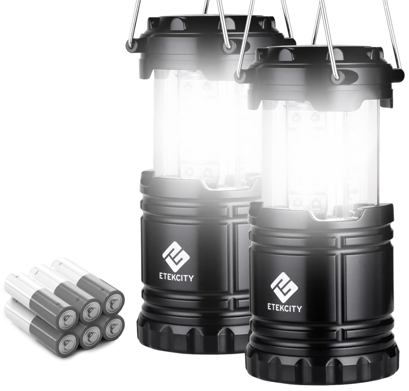 Etekcity Lantern Camping Essentials Lights, Led Lantern for Power Outages, Tent Lights for Emergency, Hurricane, Battery Powered Flashlight, Survival Kits, Operated Lamp, 2 Pack, Black