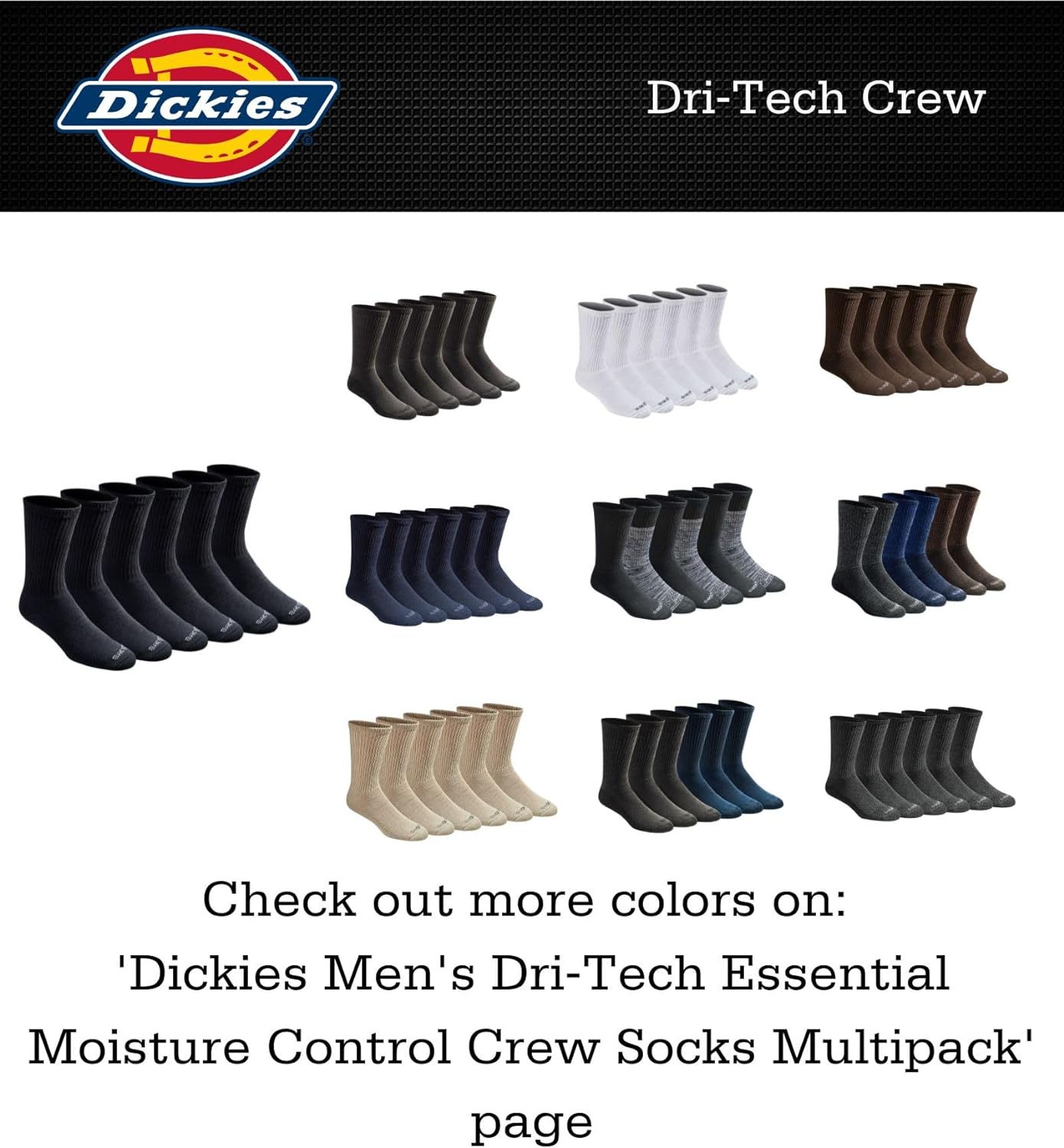 Dickies Men's Dri-tech Moisture Control Crew Socks Multipack