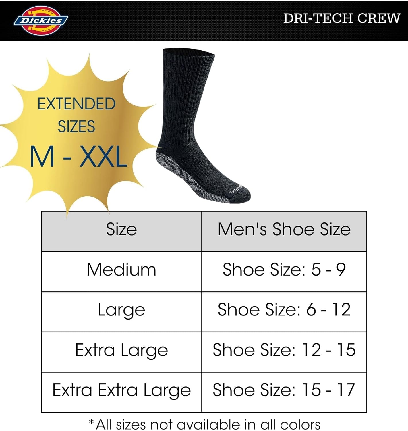 Dickies Men's Dri-tech Moisture Control Crew Socks Multipack