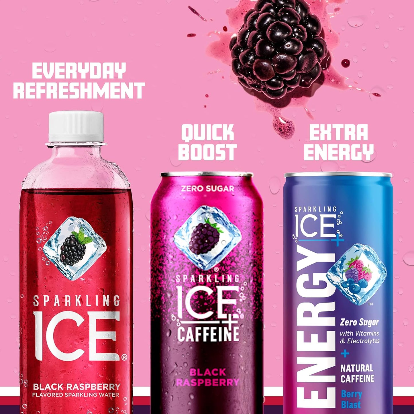 Sparkling Ice, Black Raspberry Sparkling Water, Zero Sugar Flavored Water, with Vitamins and Antioxidants, Low Calorie Beverage, 17 fl oz Bottles (Pack of 12)
