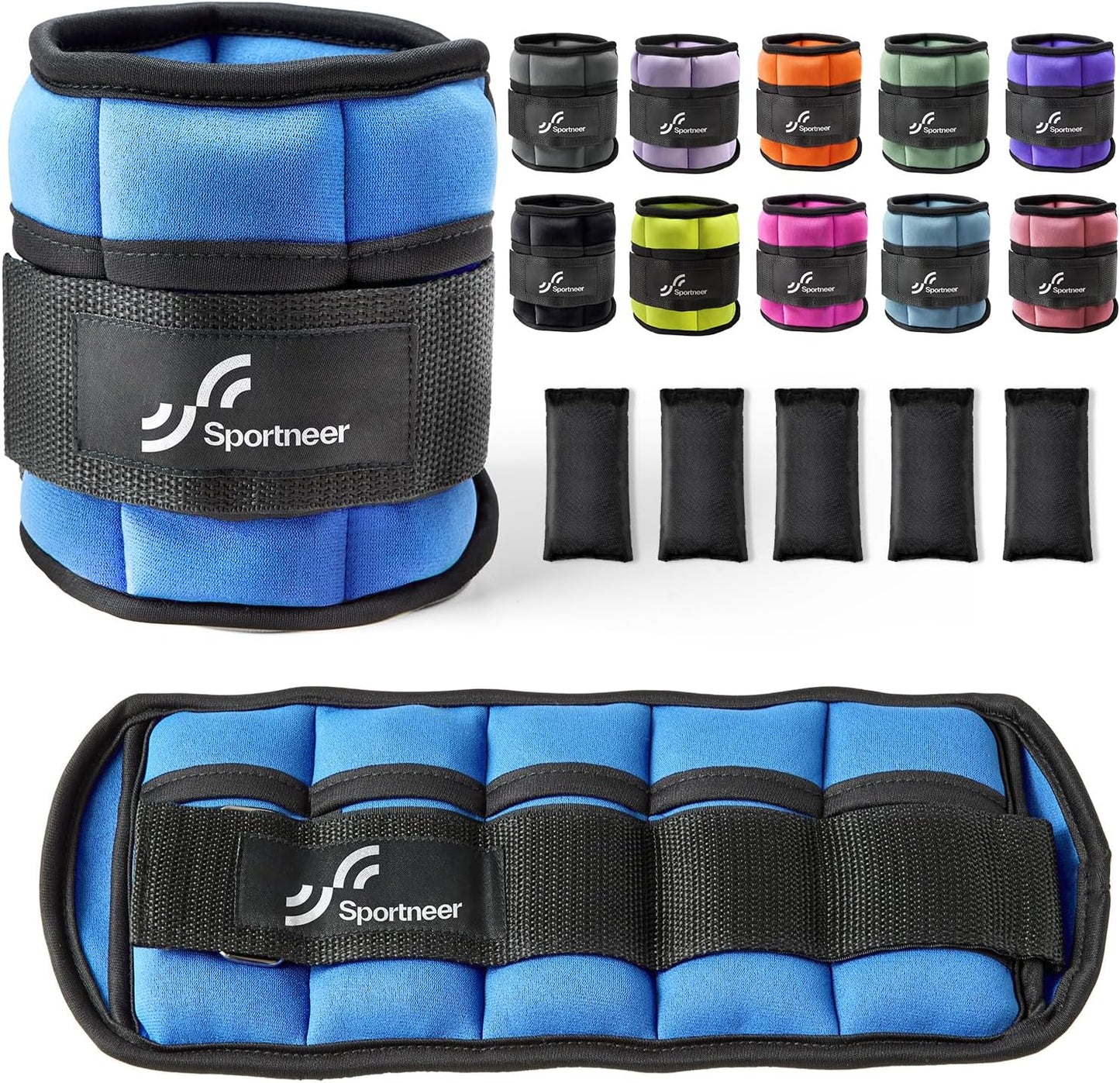 Sportneer Adjustable Ankle Weights 1 Pair 2 4 6 8 10 Lbs Leg Weight Straps for Women Men, Weighted Ankle Weights Set for Gym,Fitness, Workout,Walking, Jogging,1-5 lbs Each Ankle, 1 Pair 2-10 lbs