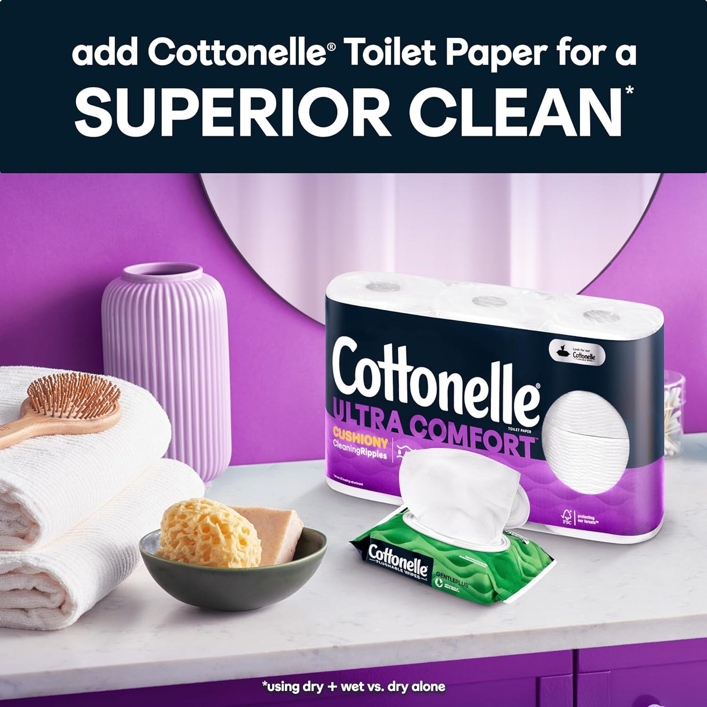 Cottonelle Ultra Comfort Toilet Paper with Cushiony CleaningRipples Texture, 24 Family Mega Rolls (24 Family Mega Rolls = 108 Regular Rolls) (4 Packs of 6), 325 Sheets per Roll, Packaging May Vary