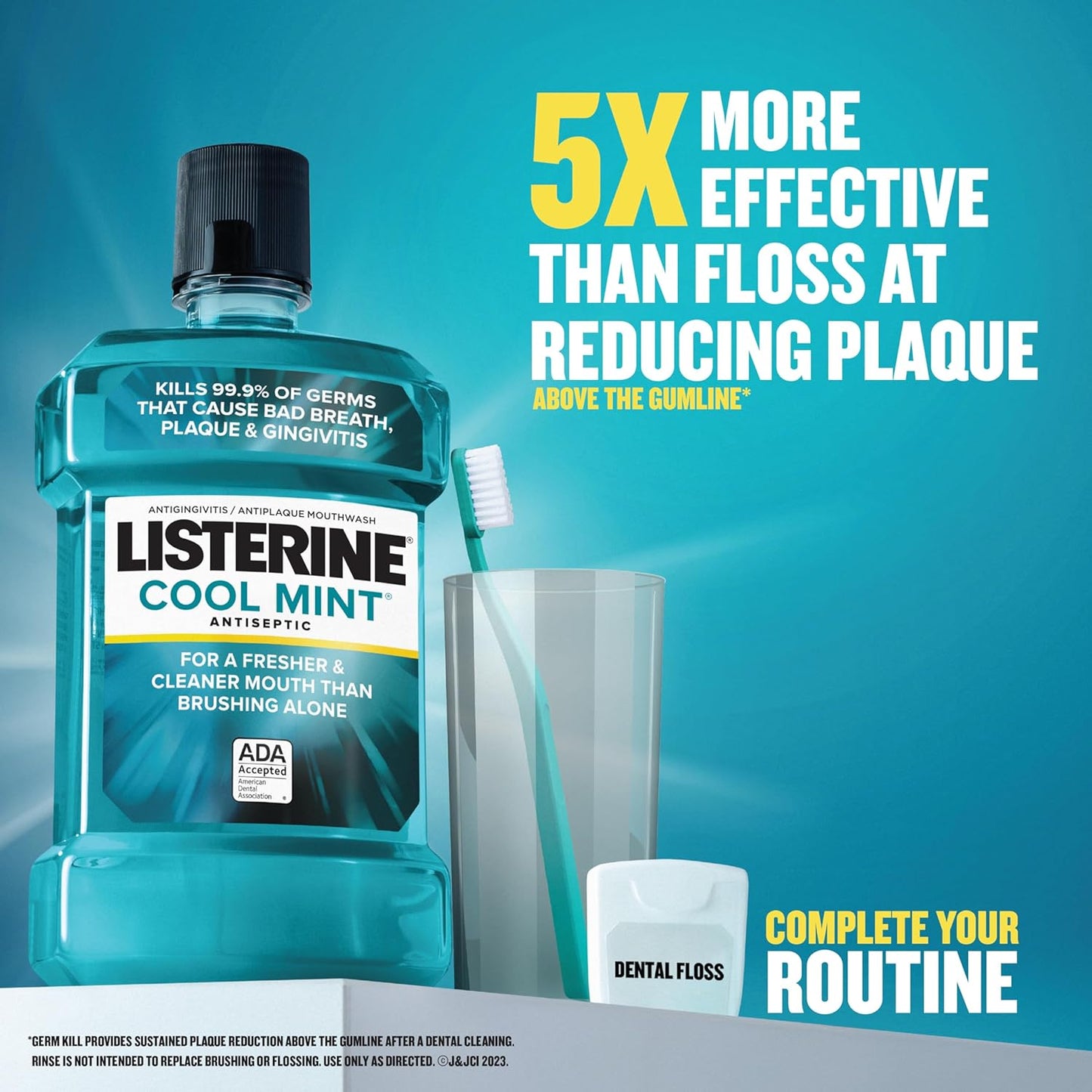 Listerine Cool Mint Antiseptic Mouthwash to Kill 99% of Germs That Cause Bad Breath, Plaque and Gingivitis, Cool Mint Flavor, 1 L (Pack of 2)