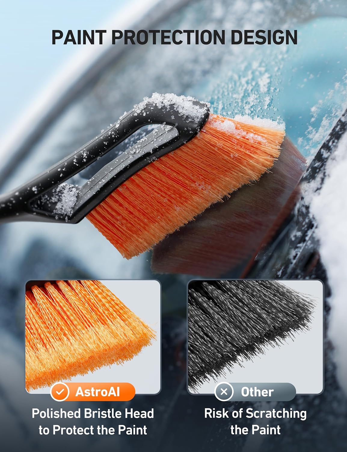 AstroAI 27 Inch Snow Brush and Detachable Ice Scraper with Ergonomic Foam Grip for Cars, Trucks, SUVs (Heavy Duty ABS, PVC Brush)