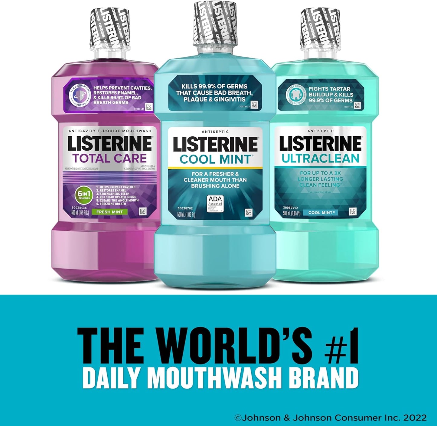 Listerine Cool Mint Antiseptic Mouthwash to Kill 99% of Germs That Cause Bad Breath, Plaque and Gingivitis, Cool Mint Flavor, 1 L (Pack of 2)