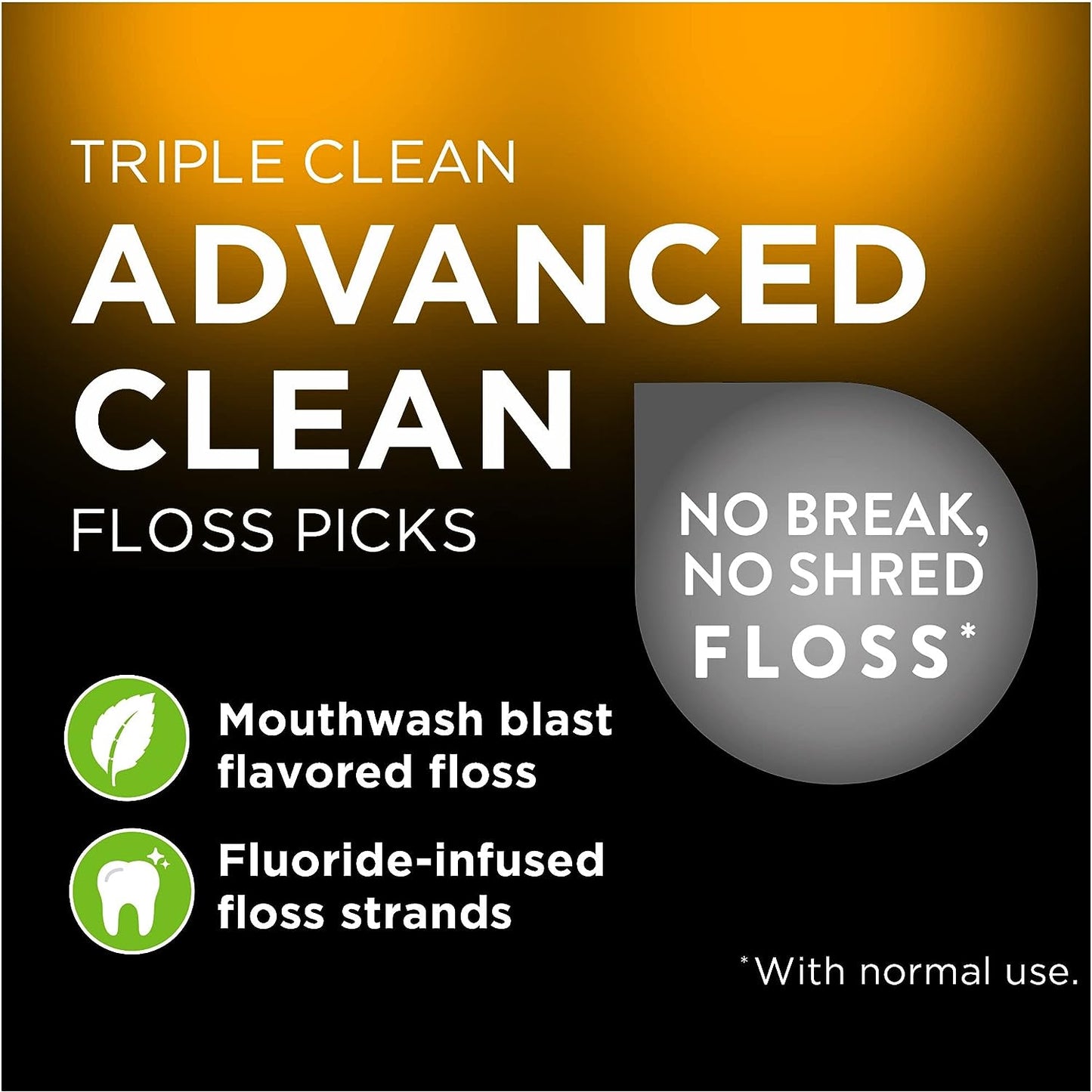 DenTek Triple Clean Advanced Clean Floss Picks, No Break & No Shred Floss, 150 Count