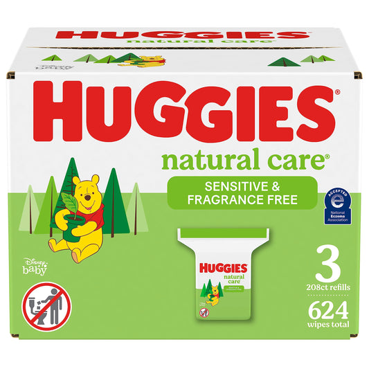 Huggies Natural Care Sensitive Baby Wipes, Hypoallergenic, 99% Purified Water, 3 Refill Packs (624 Wipes Total) packaging may vary
