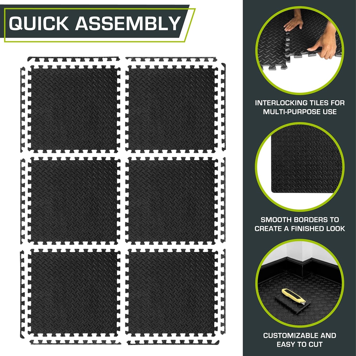 ProsourceFit Puzzle Exercise Mat ½”, EVA Interlocking Foam Floor Tiles for Home Gym, Mat for Home Workout Equipment, Floor Padding for Kids, Available in Packs of 24 SQ FT, 48 SQ FT, 144 SQ FT